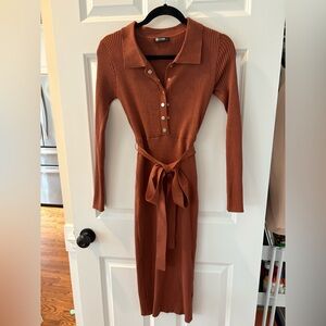 Chic Rust Long Sleeve Knit Dress